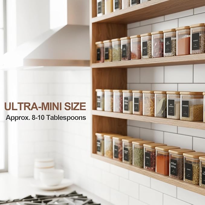 ComSaf Spice Jars 4oz 16 Pack, Seasoning Containers with labels 54 Labels | Small Glass Jars, Bamboo Lid with Silicone Seal, Kitchen Spice Drawer Organizer, Loose Tea,Herbs,Powders,Salt,Chili, BPA Free - Image 4
