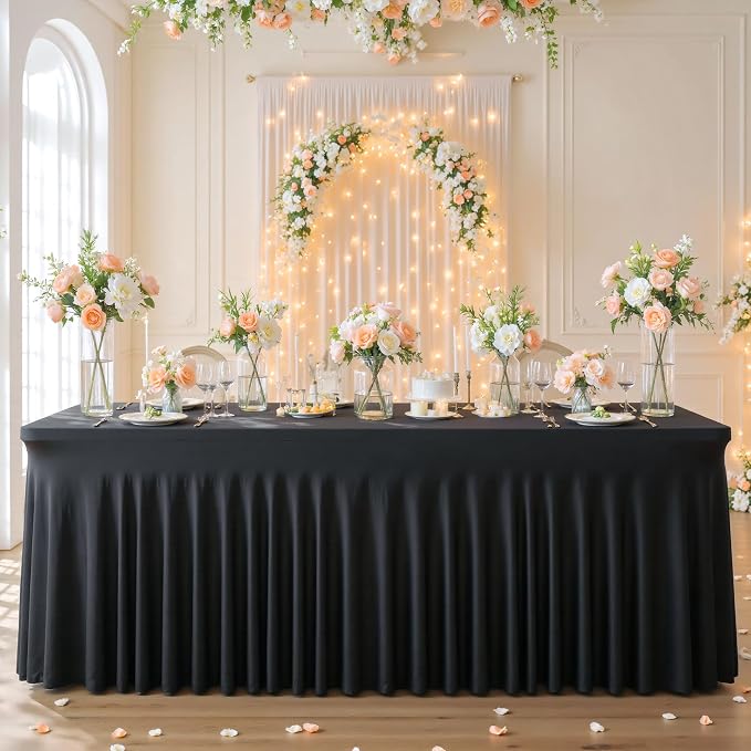 2 Pack Black Table Cloth for 6 Foot Rectangle Tables Spandex Fitted Tablecloth 6ft Stretch Table Covers Skirt Black Banquet Tablecloths Wrinkle Free Tablecloth for Party Wedding Birthday Event - Image 8