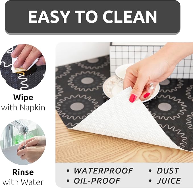 12X120 Inch Shelf Liner for Kitchen Cabinets, PVC Drawer Liner for Dresser Non-Slip Bathroom, Non-Adhesive Cabinet Liner Washable (Black Circle)(1 Roll) - Image 5