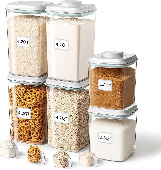 Ankou Food Storage Container Sets, 2.8 Qt *2+ 4.2 Qt *4 Airtight Canisters with Lids and 130ml Scoop, BPA-Free Plastic Pantry Containers for Flour, Sugar, Rice by ANKOU