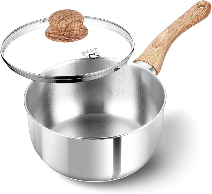 KOCH SYSTEME CS 2 Quart Sauce Pan with Lid, Stainless Steel Saucepan with Heat-resistant Bakelite Handle, Saucepan with Lid, Pot 2QT, Stainless Steel Sauce Pan, Induction Compatible by KOCHSYSTEMECS