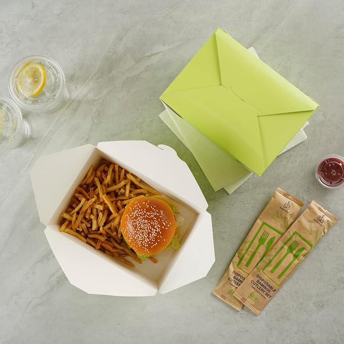 Restaurantware Bio Tek 98 Ounce Take Out Boxes 200 To Go Lunch Boxes - Tab-Lock Closure Heat-Tolerant Green Paper Disposable Lunch Boxes Greaseproof For Hot And Cold Foods - Image 10