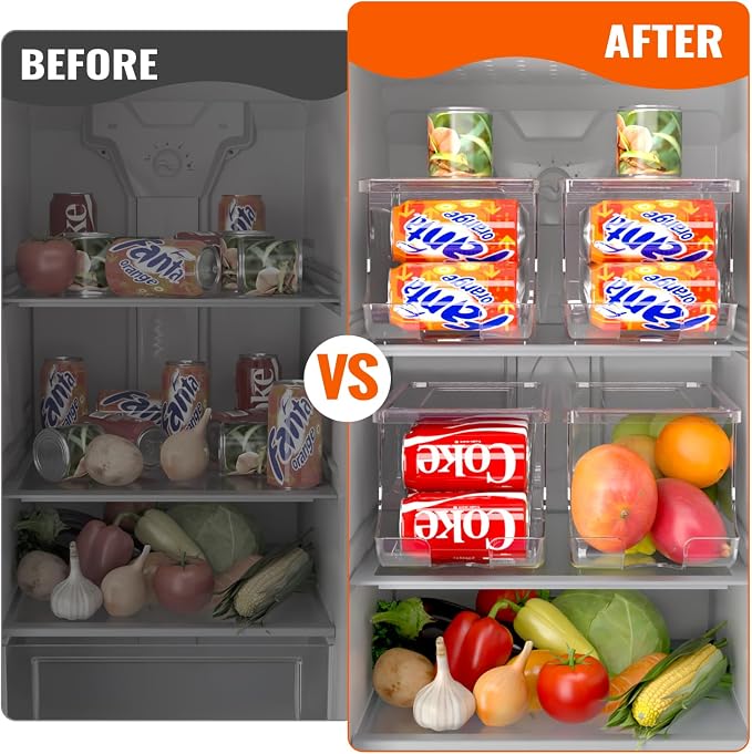 SCAVATA 4 Pack Soda Can Organizer for Refrigerator, Stackable Canned Food Pop Cans Container Can Holder Dispenser with Lid for Fridge Rack Freezer, Clear Storage Bins-Holds 12 Cans Each (Transparent) - Image 6