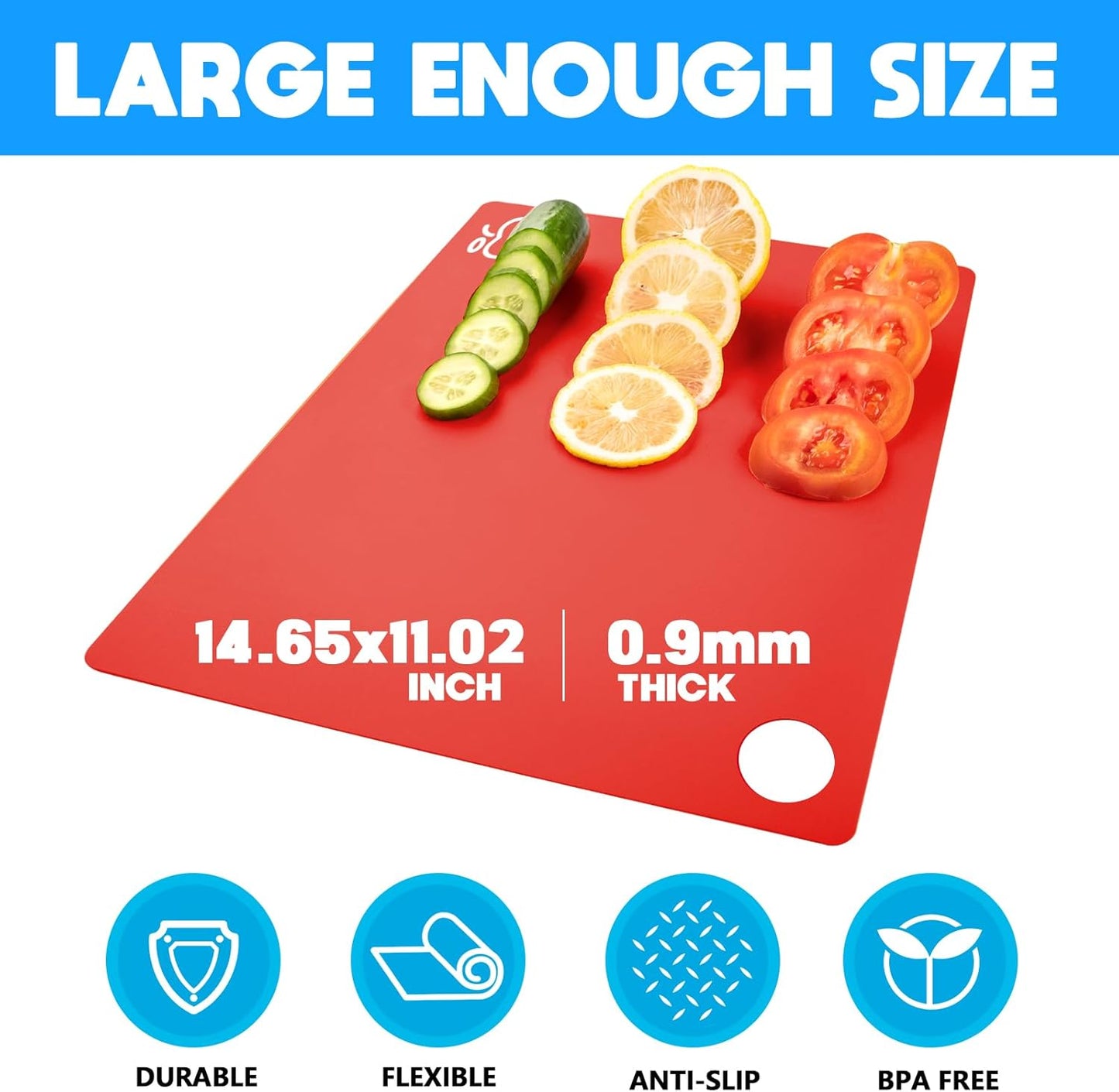 GoodLuck 4 Pieces Flexible Cutting Boards with Hanging Hole, BPA Free Plastic Cutting Boards for Kitchen, Non Slip Cutting Mat for Meat and Vegetables