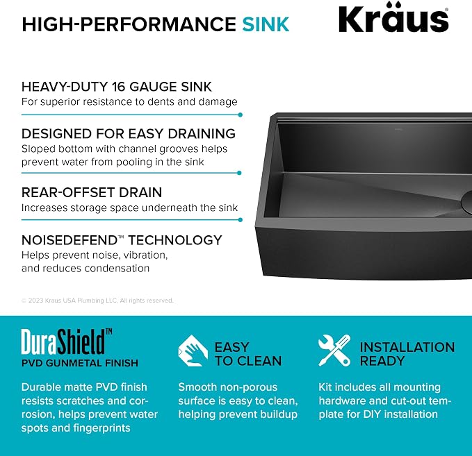 KRAUS Kore Workstation 33-inch Farmhouse Apron Front 16 Gauge Black Stainless Steel Single Bowl Kitchen Sink in PVD Gunmetal Finish with Accessories, KWF210-33/PGM - Image 13