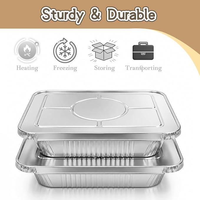 WIKDAY Aluminum Foil Pans, 9x13, 80 Pack | Disposable Baking Pans, Heavy Duty Food Containers, For Baking, Cooking, Roasting, Meal Prep, Parties, BBQ & Catering - Image 5