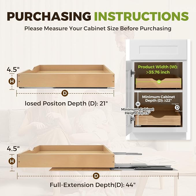 Pull Out Drawers for Cabinet Wood 33" W x 23" D Slide Out Organizer - Image 4