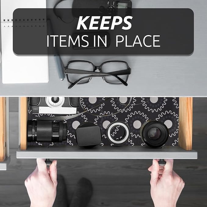 12X120 Inch Shelf Liner for Kitchen Cabinets, PVC Drawer Liner for Dresser Non-Slip Bathroom, Non-Adhesive Cabinet Liner Washable (Black Circle)(1 Roll) - Image 7