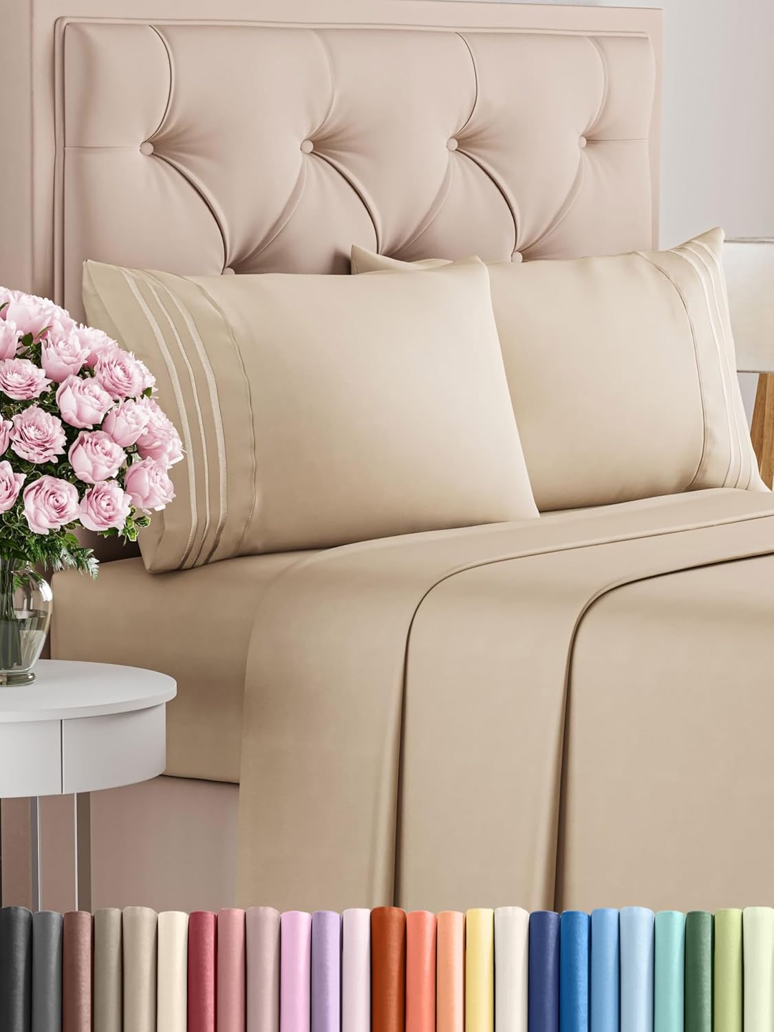 King Size 4 Piece Sheet Set - Comfy Breathable & Cooling Bed Sheets Set - Hotel Luxury Bedding for Women, Men, Kids & Teens - Deep Pockets, Easy Secure Fit, Soft and Wrinkle Free - Oeko-Tex - Cream