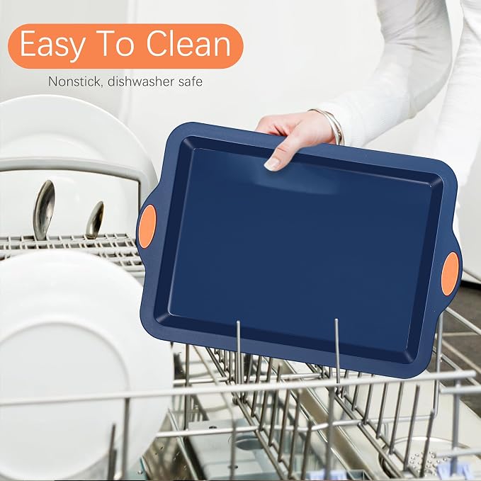 To encounter Silicone Baking Pans Set, 4 Pieces Nonstick Bakeware Set with Baking Pans, Baking Sheets, Cookie Sheets, Cake Pan with Grips and Metal Reinforced Frame More Strength, Navy Blue - Image 4