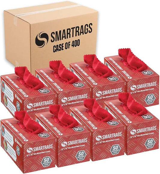 Arkwright Smart Rags Microfiber Cleaning Cloths Bulk, Case of 400, Lint Free 180 GSM Reusable Towels for Auto, Office and Household Cleaning, 12 x 12 in, Red by Arkwright