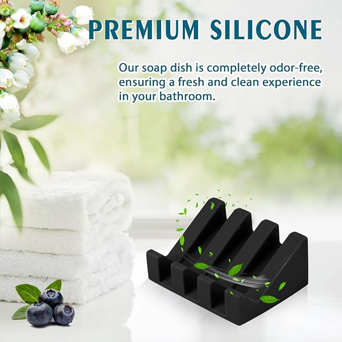 2 Pack Silicone Soap Saver with Strong Suction Cups, Self Draining Bar Soap Rest for Shower & Kitchen, Non-Slip Waterfall Dish Keeps Soap Dry, Easy Clean & Hygienic (Black) - Image 4