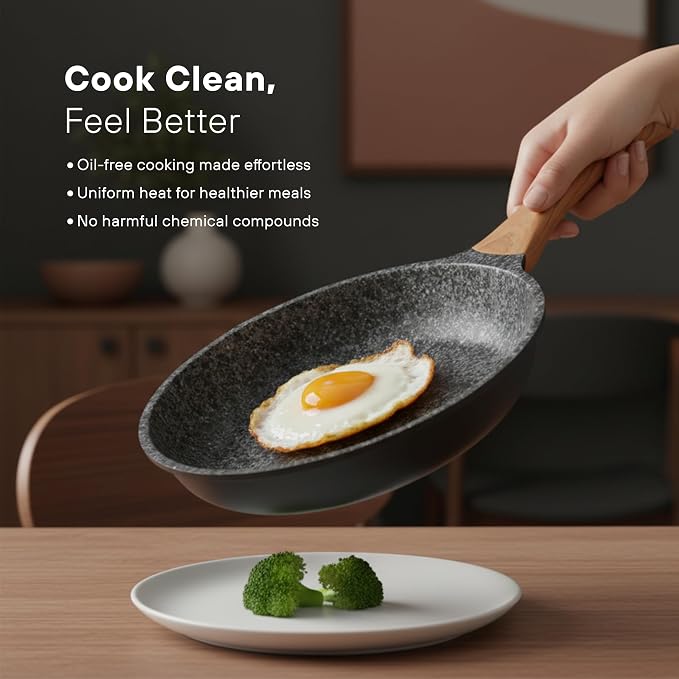 Kochstelle 10pcs Pots and Pans Set Nonstick with Wood Handles, Granite Cookware Set, Frying Pan, Saucepan and 3 Cooking Utensils - Image 6