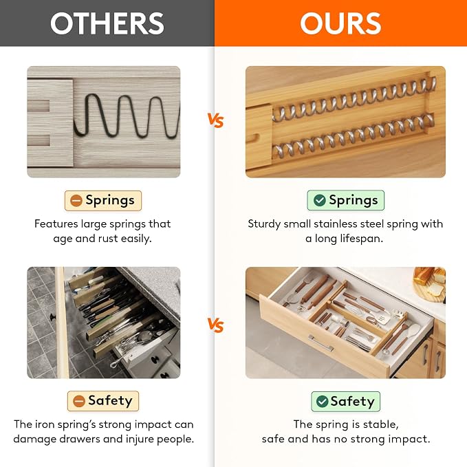 Lifewit 2.4" Kitchen Drawer Dividers, Adjustable Bamboo Drawer Organizers - Image 4