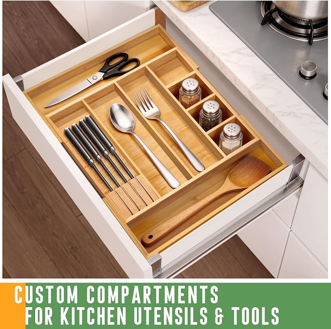 Bamboo Expandable Drawer Organizer, 15"-22" Storage Tray - Image 5