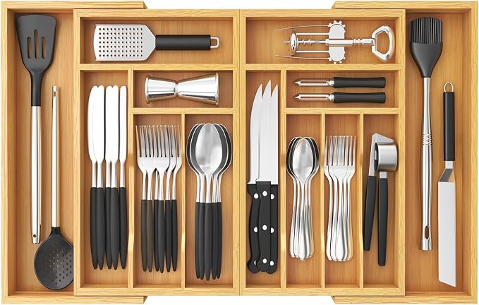 Lifewit Large Silverware Drawer Organizer, Bamboo Utensil Tray for Kitchen by Lifewit