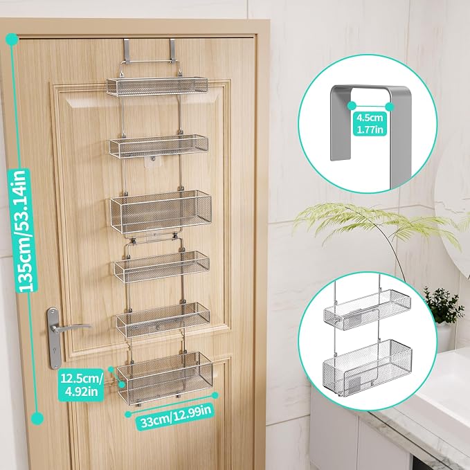 HapiRm Over Door Organizer Storage - Separable Door Organizer Hanging with 6 Metal Large Capacity Baskets for Bathroom Bedroom Kitchen Pantry Closet (Silver) - Image 3
