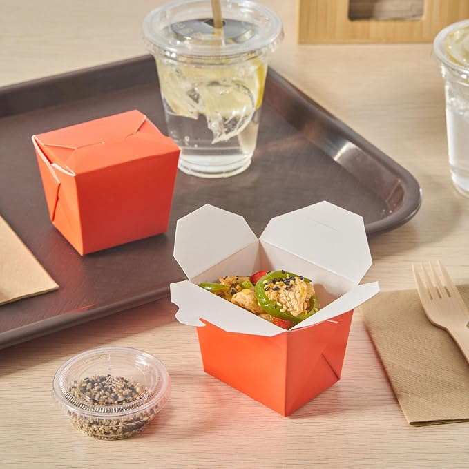 Restaurantware Chinese Take Out Boxes 200 Pack of 8 oz Grease-resistant Party Take Out Food Containers Disposable Stackable Asian Square Orange Paper To Go Boxes For Restaurants - Image 7