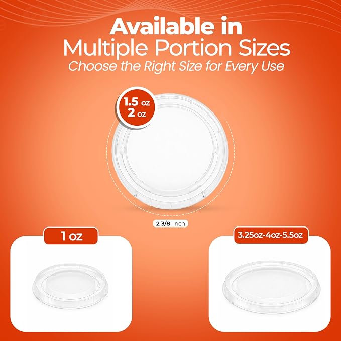 1.5-2oz Clear Plastic Portion Cup Lids – 2,500 Pack, Ultra Clear PET Disposable Lids, Secure Fit Covers for 1 Ounce Portion & Condiment Cups for Food Service (1.5-2 oz Portion Cups Lids) - Image 6