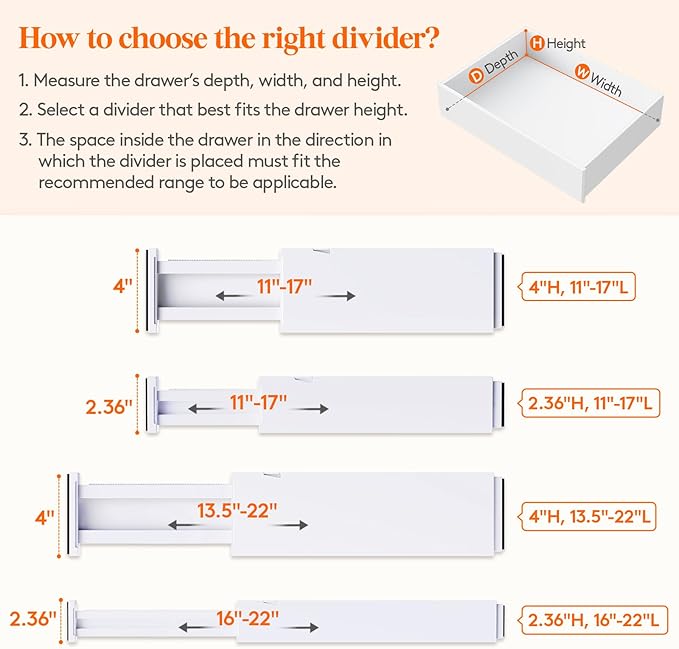 Lifewit 4" High Upgrade Drawer Divider, Adjustable Drawer Organizer Clothes | 16 Pack 11-17" Expandable White Plastic Drawer Separator for Dresser, Kitchen, Closet, Nursery, Office Organization & Storage - Image 3
