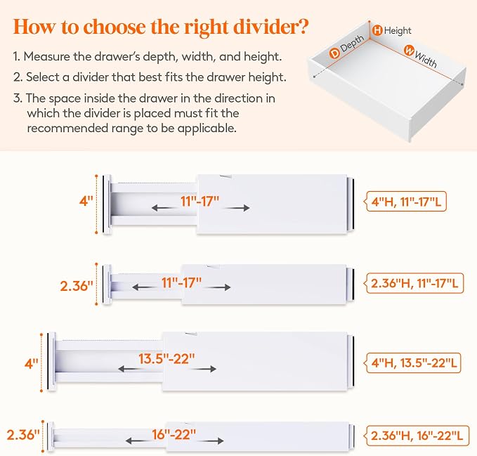 Lifewit 4" High Upgrade Drawer Divider, Adjustable Drawer Organizer Clothes | 12 Pack 11-17" Expandable White Plastic Drawer Separator for Dresser, Kitchen, Closet, Nursery, Office Organization & Storage - Image 3