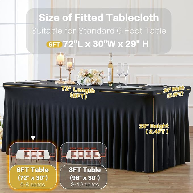 2 Pack Black Table Cloth for 6 Foot Rectangle Tables Spandex Fitted Tablecloth 6ft Stretch Table Covers Skirt Black Banquet Tablecloths Wrinkle Free Tablecloth for Party Wedding Birthday Event - Image 7