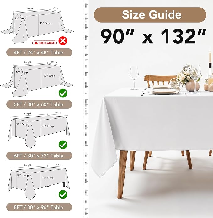 Fitable 6 Pack White Table Cloths 90x132 Inch for 6 Foot Rectangle Tables - Image 4
