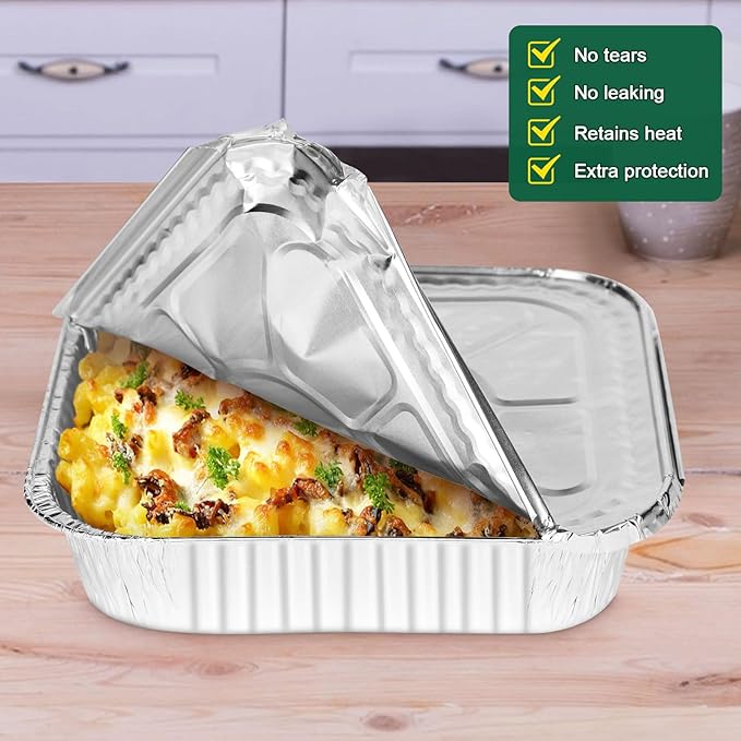 8x8 Inch Disposable Aluminum Foil Pans with Lids (15 Pack) - Heavy-Duty Baking Trays for Air Fryer, Oven- Reusable & Leakproof Design - Image 5