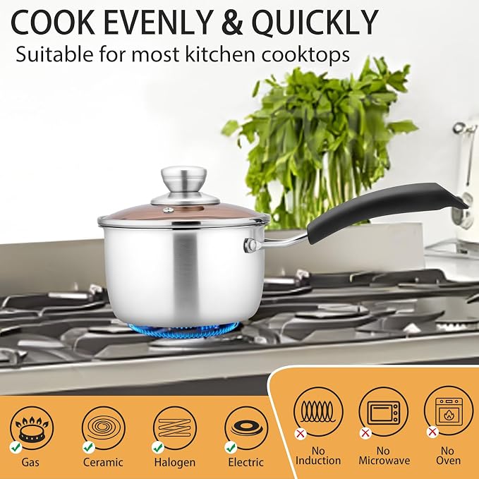 P&P CHEF 1 Quart Sauce Pan With Lid, Small Pot Saucepan, 1 Pc - Image 5