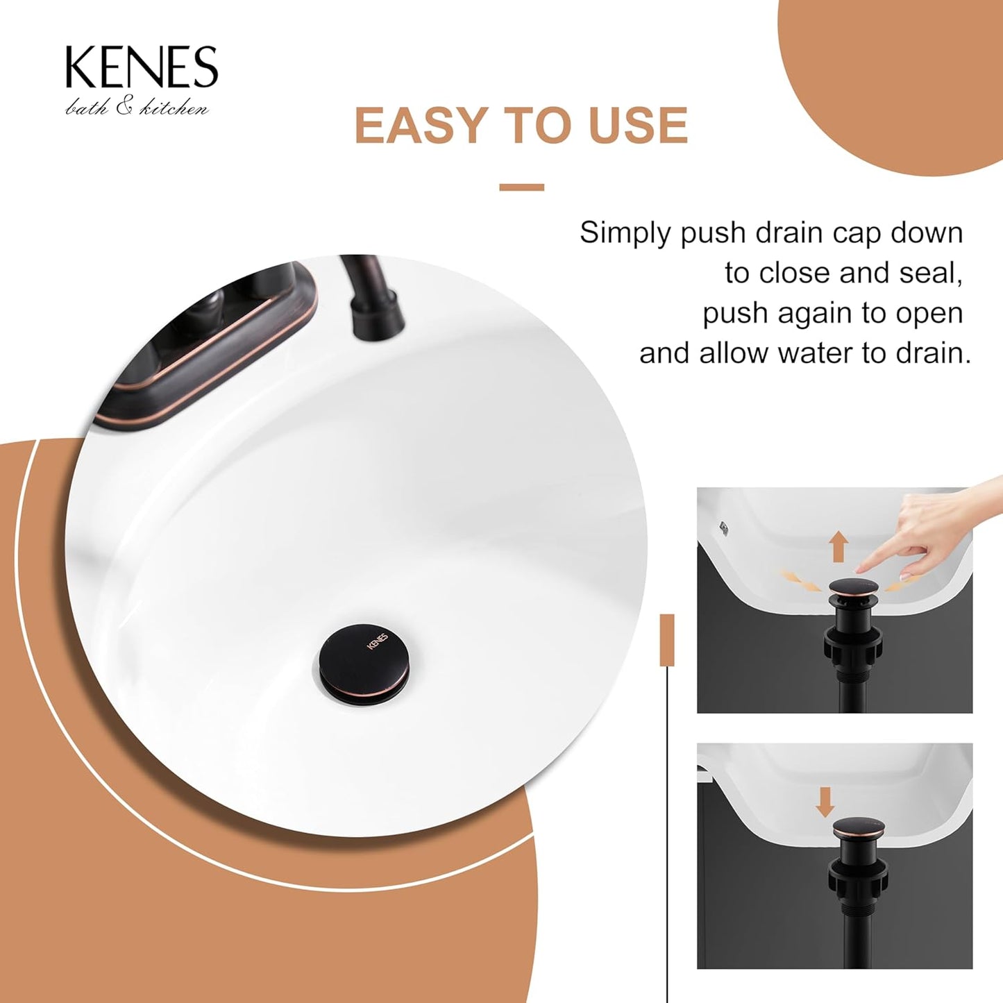 KENES Oil Rubbed Bronze Bathroom Vessel Pop Up Sink Drain, Vanity Faucet Sink Drain Stopper, Sink Drain Assembly Without Overflow Anti Clog Pop Up Drain