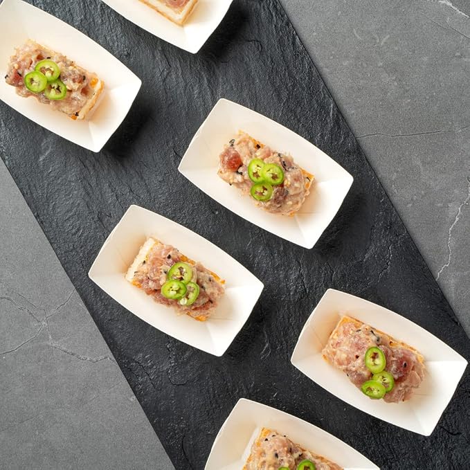 Restaurantware-Bio Tek 2 Ounce Food Trays, 50 Disposable Paper Food Trays - Heavy-Duty, Greaseproof, White Paper Boats, For Snacks, Appetizers, Or Treats, Use At Parties Or Carnivals - Image 11