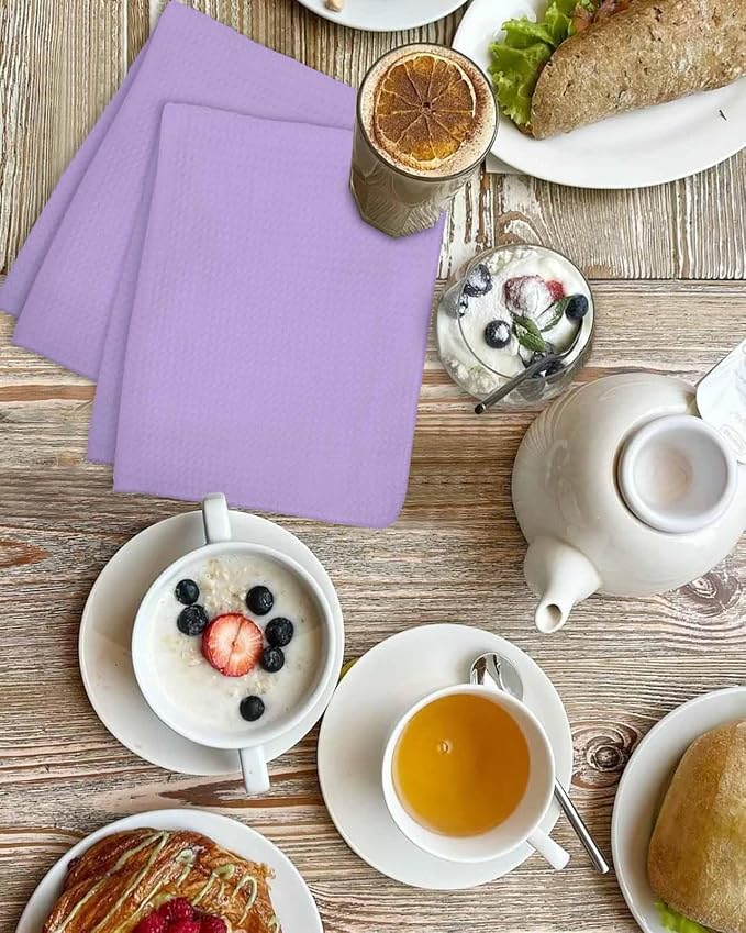 Purple Dish Towels Set, Waffle Weave Kitchen Towels Microfiber Towels Cleaning, Modern Solid Pure Colored Country Frenc Romantic Art Soft Absorbent Dish Drying Towels Hand Towels 2 Pack 15.7x23.6 Inch - Image 4