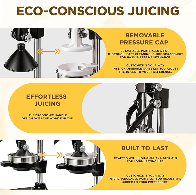 Cast Iron Juicer,Manual Juicer Hand Press,Orange Lemon Squeezer,Heavy Duty Manual Juicer,Professional Citrus Juicer Fruit Juice -Stainless Steel,Easy to Clean Black - Image 3