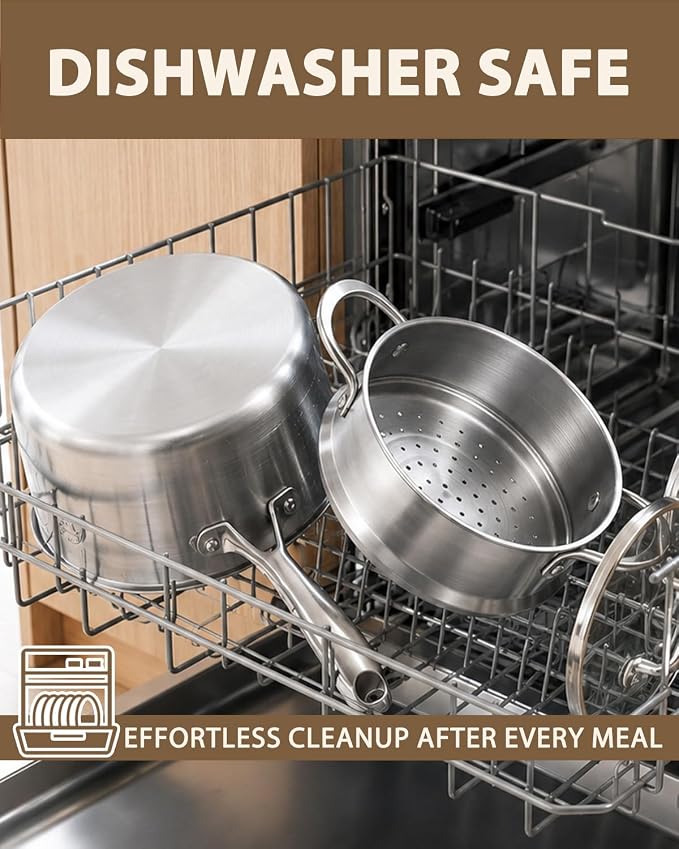 LOLYKITCH 1.5-Quart Stainless Steel Saucepan with Steamer & Glass Lid - Image 6