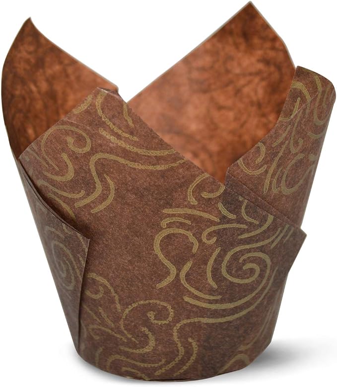 Brown Gold Swirl Medium Size Tulip Baking Cups Cupcake Liners Muffin Liners Greaseproof Paper 100 by SimpleGood