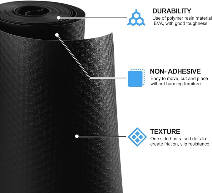 Bloss Shelf Liners, Black Drawer Liner 24x118 inch, Non Adhesive EVA Drawer Mat Liners Roll for Bathroom, Kitchen, Desks, Deco Shelves - Image 2