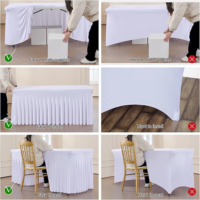 Spandex Tablecloth 8FT Rectangle Table Cover 2 Pack White Wrinkle-Free - Image 4