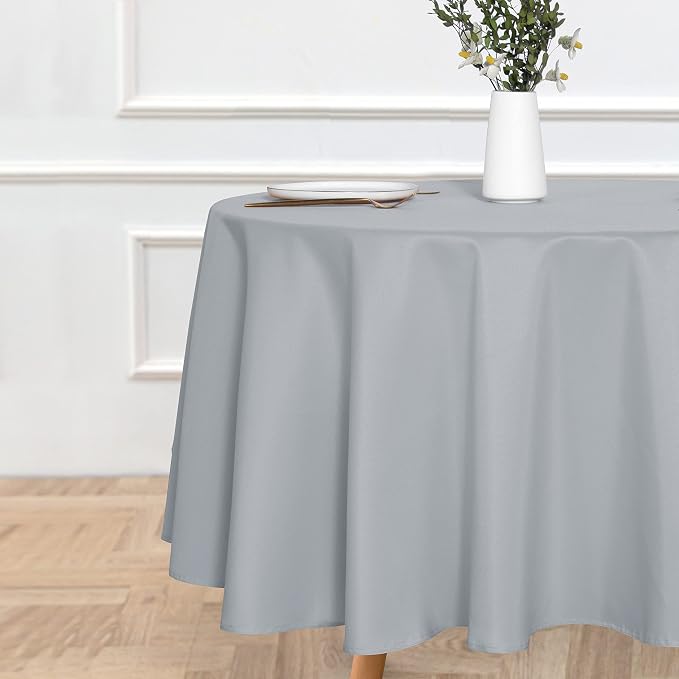 sancua 90 Inch Round Tablecloth, Silver Grey - Image 2