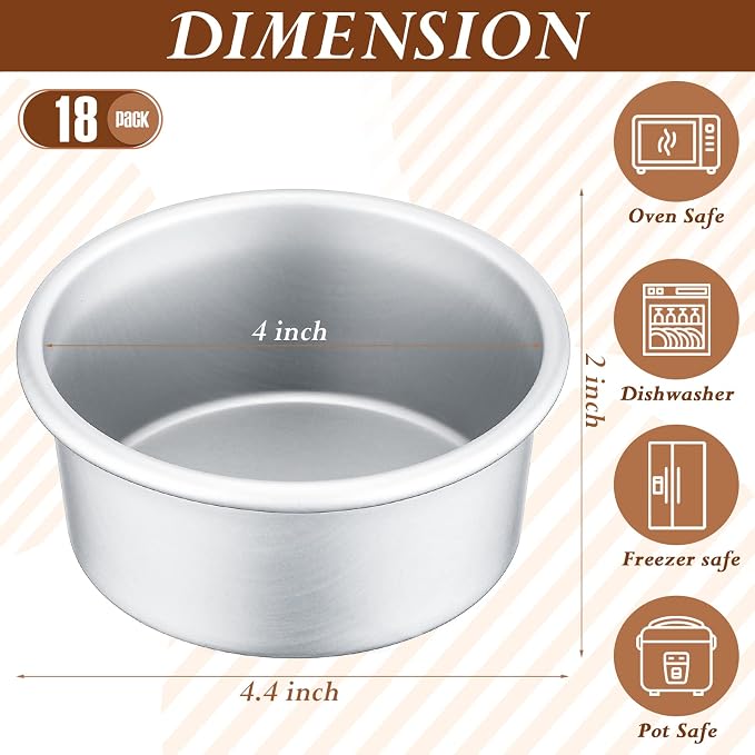 Gerrii 18 Pcs 4 Inch Round Cake Pans Nonstick Aluminum Round Baking | Molds for Cheesecake Quiche Pizza, Leakproof Design, Easy Release Coating, Individual Servings for Party Baking Supplies - Image 2