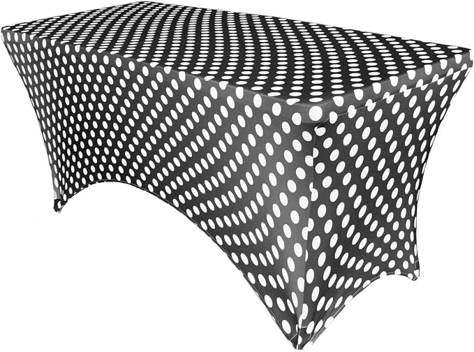 YOUR CHAIR COVERS Rectangular Spandex Table Covers 6ft Fitted Tablecloth Wedding Event Patio Decorations Elastic Fabric Stretch Tables Cover for 6 ft Folding Table (Black & White Polka Dot) by YourChairCovers