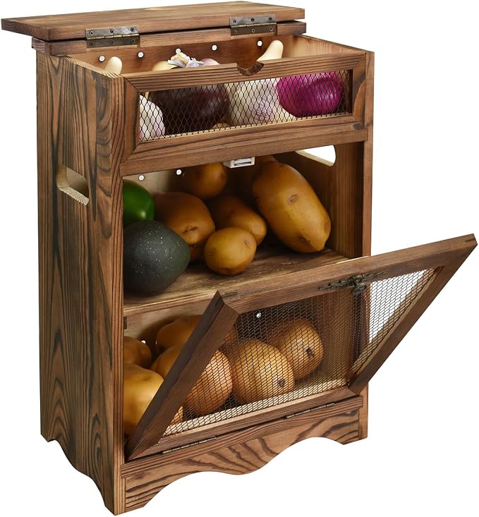 Ikee Design Free Assemble Wood Countertop Potato and Onion Storage Cabinet - Image 8