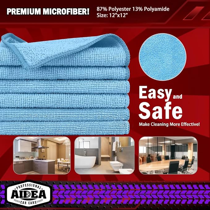 AIDEA Microfiber Cleaning Cloth Blue-50PK,Microfiber Towels for Cars 12×12" - Image 6