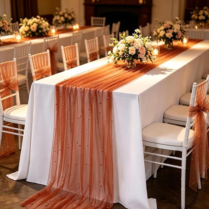 Pearl Gauze Table Runner Tulle Fabric 10ft Seasonal Dessert Ceremony Decor - Image 2