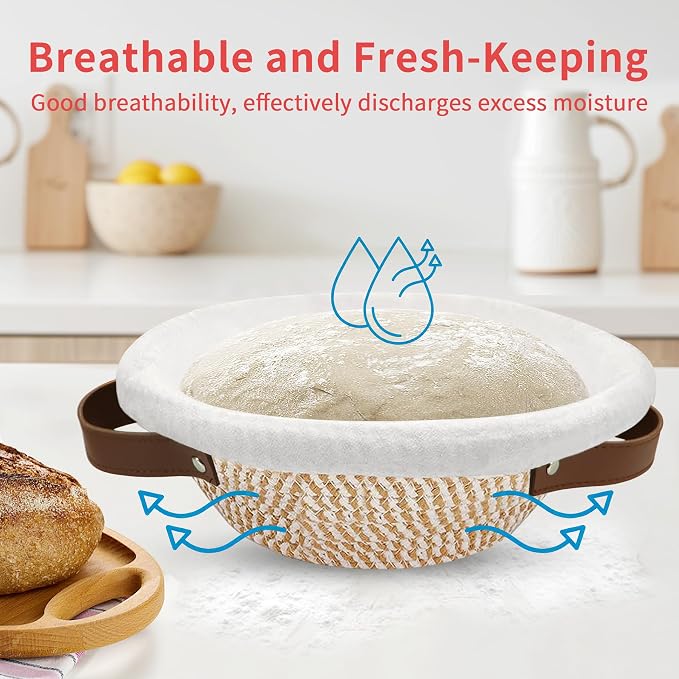 PeacePeo Sourdough Kit, 11'' Oval and 10'' Round Cotton Rope Bread Baskets | 38Pcs Bread Making Supplies Kit, Breathable, Machine Washable, Hangable, Liner & Cover Banneton Basket, Gifts For Baker - Image 4