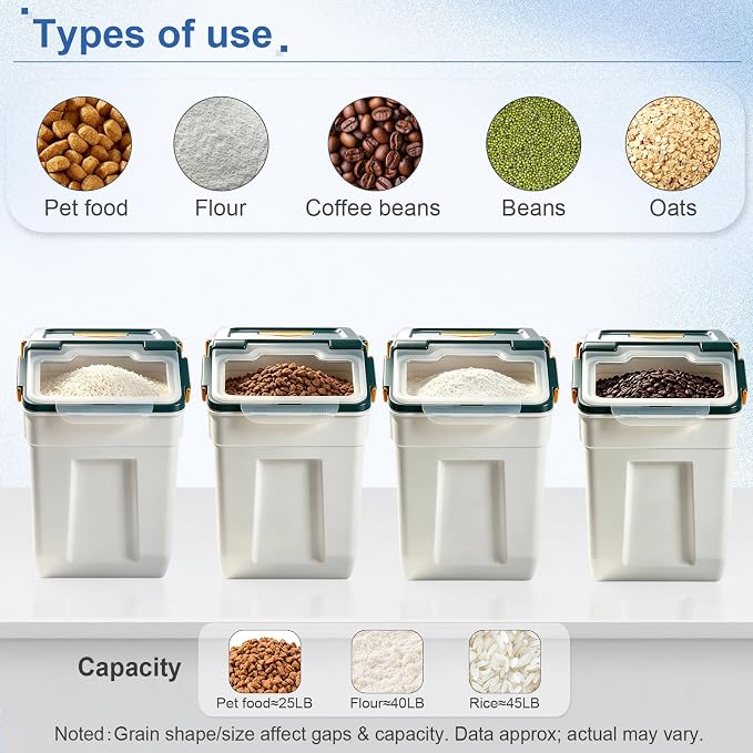 Saim 6Pack 50lb Flour & Rice Storage Container Bin, Dark Blue | BPA free plastic with seal lid, rolling wheels and measuring scoop for rice, flour, cereal and grain one-hand scooping - Image 3