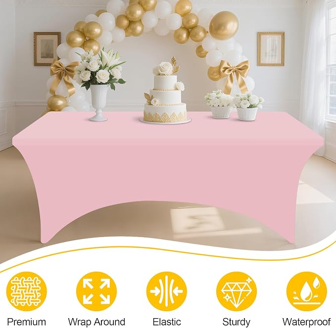 Smiry 2 Pack Spandex Table Cloth 4FT, Elastic Fitted Pink Tablecloth - Image 4