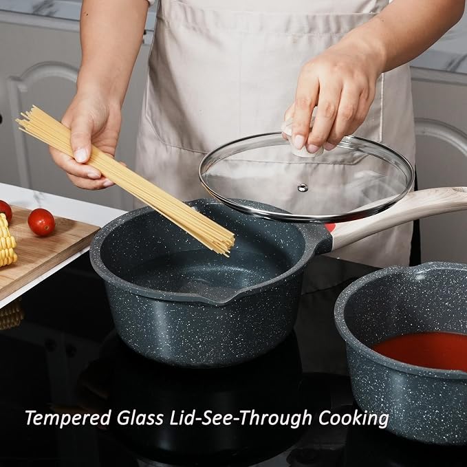 Ceramic Nonstick Saucepan Set 2QT and 4QT, Cast Aluminum Cooking Pots with Side Pour Spouts,Compatible with All Cooktops,Dishwasher Safe - Image 5