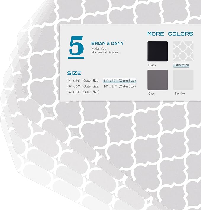 BRIAN & DANY Wire Shelf Liner, Set of 5, 14"x 30" Quatrefoil Gray - Image 3