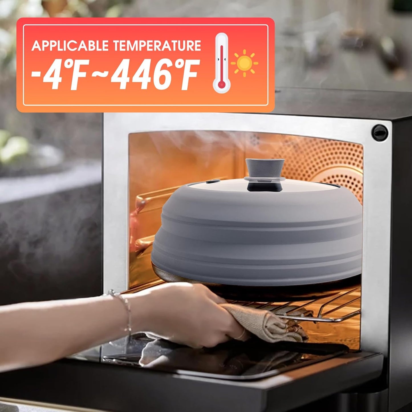 Microwave Splatter Cover for Food Collapsible Glass Microwave Cover Silicone Splatter Guard Dishwasher Safe Splatter Lid for Plates, Bowls, Pots & Stovetop Cooking 10.8" Gray