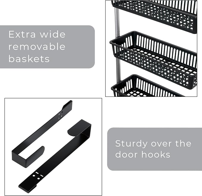 Smart Design Over-the-Door Organizer for Storage – Perfect for Pantry Organization, Bedroom, Bathroom Storage, Playroom, or Kitchen - Adjustable Steel Frame with 6 Baskets & Wall Mount – Black - Image 4